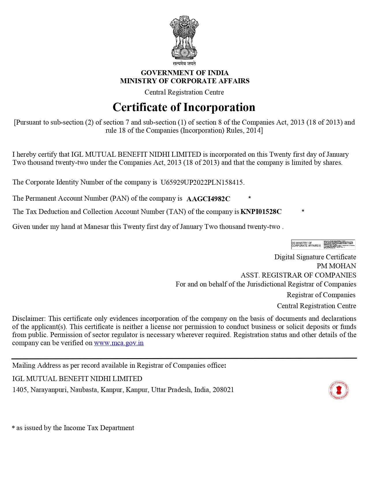 Certificate of Incorporation